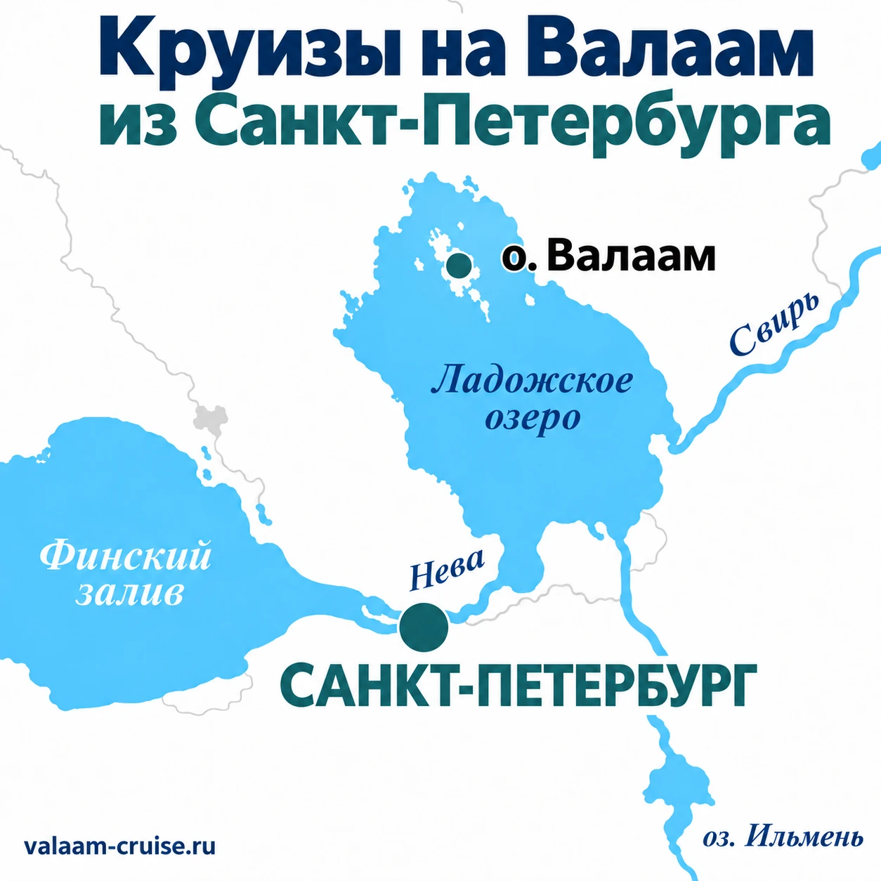 Карта основных маршрутов круизов на Валаам из Санкт-Петербурга
